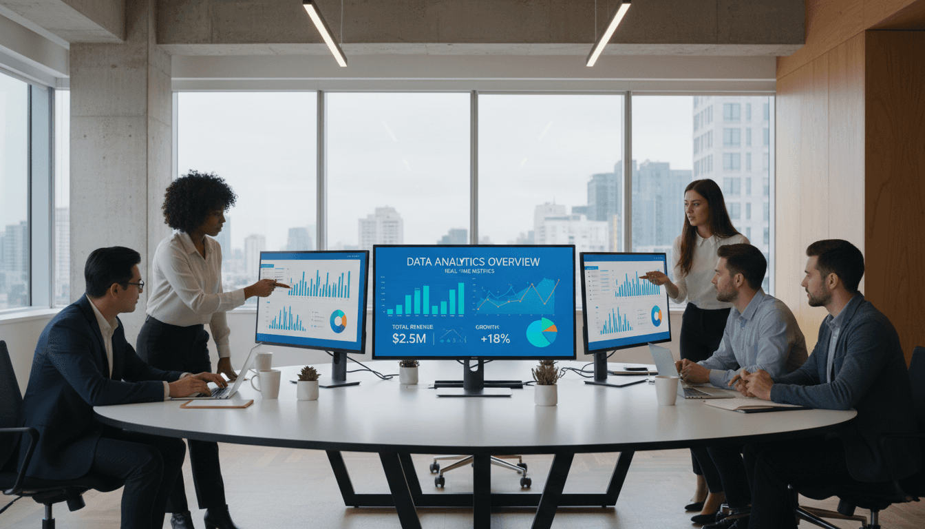 Team reviewing commission analytics on dashboard