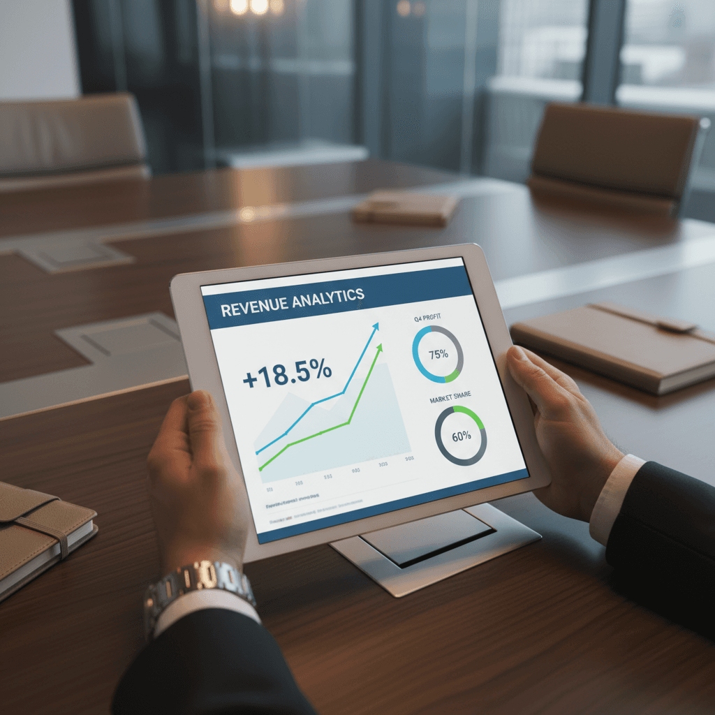 Commission and sales metrics displayed on tablet showing financial performance